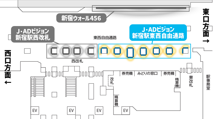 JR新宿駅｜J・ADビジョン 新宿駅 東西自由通路 図面